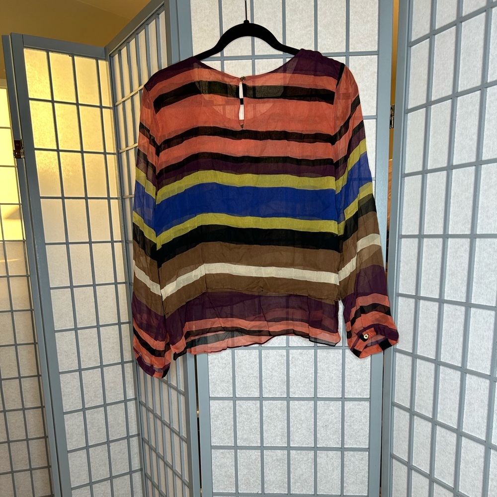 Anthropologie Maeve Multicolor Striped Silk Blouse - Picture 5 of 5